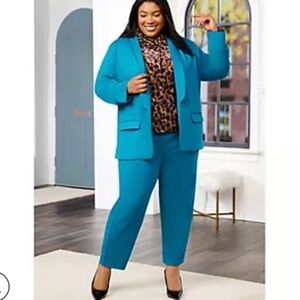 Stacy London Blazer w/Ruched Sleeves Teal XL NWOT